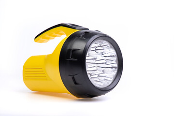 yellow and black flashlight on a white background