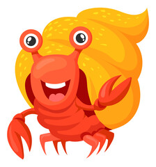Hermit crab. Cheerful cartoon character. Sea fauna mascot