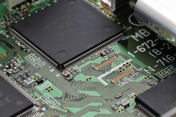 close up of computer circuit board