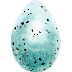 Watercolor illustration with a blue Easter egg