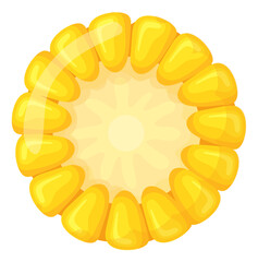 Corn cob cut with yellow ripe kernels in cartoon style