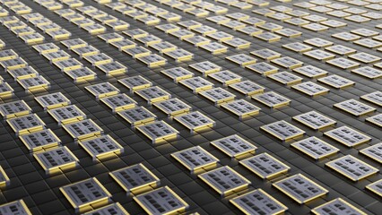 Serial production of electronic microchips.