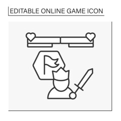  Fighting game line icon. Health level. King with sword. Online game concept. Isolated vector illustration.Editable stroke