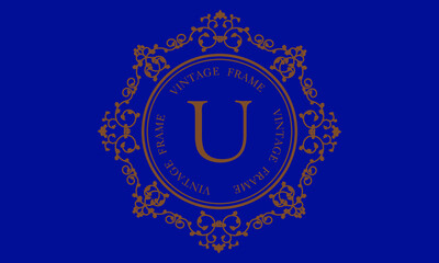 Vector logo with the letter U on a dark background. Great for logo, monogram, invitation, flyer, menu, brochure, background or any desired idea.