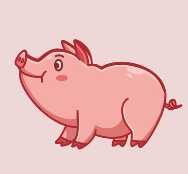 cute pig walking standing. cartoon animal nature concept Isolated illustration. Flat Style suitable for Sticker Icon Design Premium Logo vector. Mascot Character