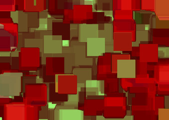 An abstract artwork of squares in red and green