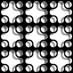 Tile with raised 3D pattern of  abstract shapes in black and white