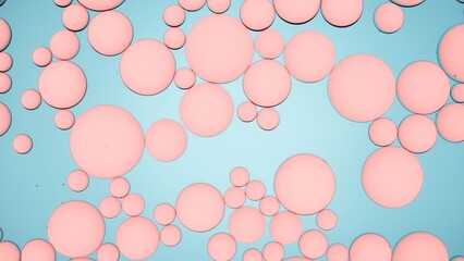 Pink different sized rose cream drops against pale blue background. Macro shot | Background for skin care cosmetic product