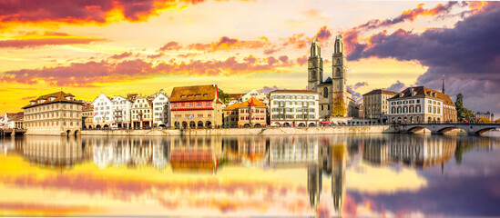 Panorama über die Stadt, Zuerich, Schweiz  - obrazy, fototapety, plakaty