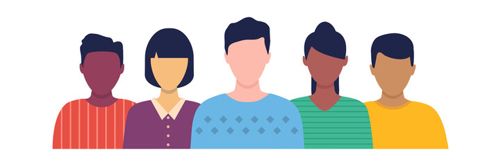 Business people team in casual cloths. Male and female faces group. Multicultural people crowd. Human portraits collection. Vector illustration isolated on white
