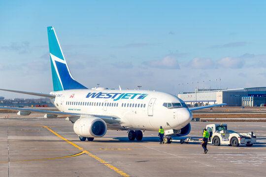 Westjet Plane In Pearson Airport, Toronto, Canada