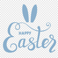 Easter - word lettering, hand drawn sketch Happy Easter text logo, badge and icon on transparent background. Drawn card with a bunny, invitation, poster, banner lettering typography template.