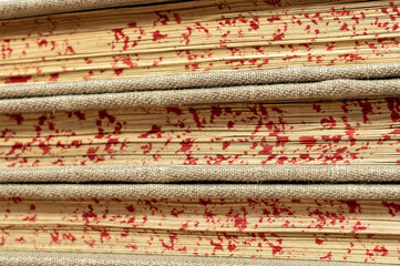 Texture of ornaments and pages of old books with red spots