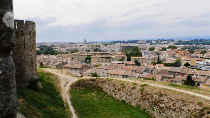 Fototapeta na wymiar View of the city of Carcassonne, France/Vue de la Cité de Carcassonne, France