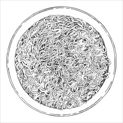 Asian dishes. Hand-drawn illustration of Ramen. Vector. Ink drawing. 