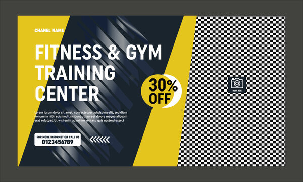 Gym fitness you tube thumbnail template design and video thumbnail template , web banner copy