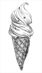 Hand-drawn illustration of Ice Cream. Vector. Ink drawing. 