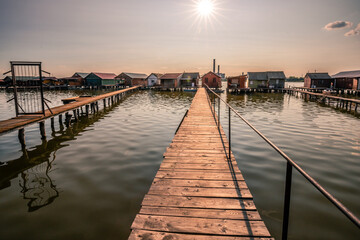 Fishing houses, holiday home, wooden house in the lake with jetty. Bokod Hungary Bora Bora...
