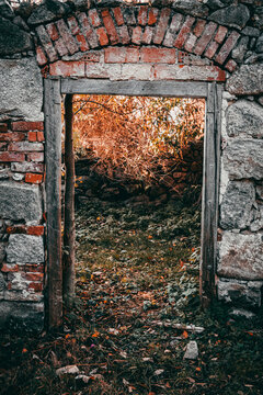 Entrance of an abondoned brick building