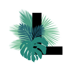 tropic leaves, palm leaf letter L