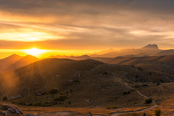 Stunning sunset over Gran Sasso National Park in Abruzzo, Italy