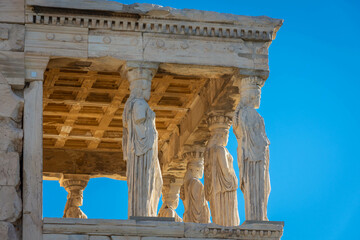 The Caryatides, female statues in the Acropolis of Athens Greece