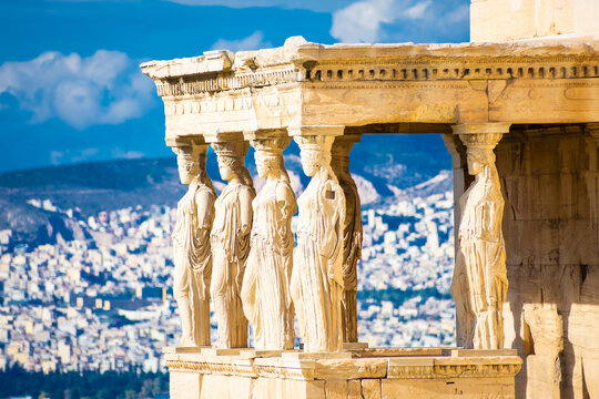 The Caryatides, female statues in the Acropolis of Athens Greece