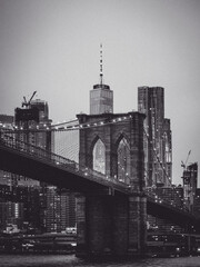 Vertical shot of Brooklyn bridge in New York City