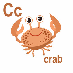 Wonderful crab, the ABC of children's wall art. Postcards with the alphabet. Poster with children's alphabet. The atmosphere of the game room. C is for crab. Vector