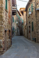 Medieval street in the historic center of Passignano, town in Umbria Italy
