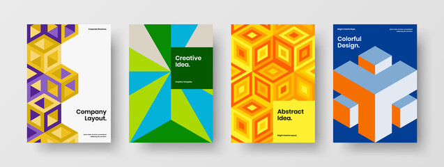 Minimalistic presentation A4 vector design concept collection. Fresh geometric pattern poster template set.