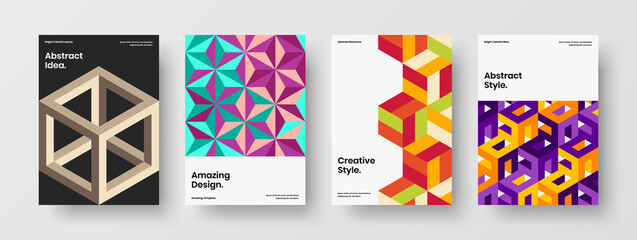 Obraz premium Amazing geometric tiles company identity concept bundle. Creative banner A4 vector design template collection.