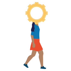 Isolated girl cartoon with a gear piece as head Vector