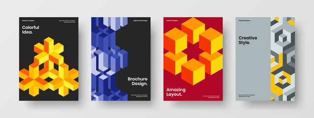 Creative handbill vector design layout bundle. Amazing mosaic hexagons annual report illustration collection.