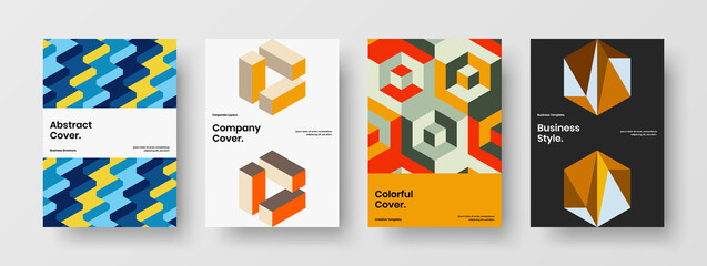 Amazing company brochure vector design layout bundle. Modern mosaic shapes postcard illustration set.