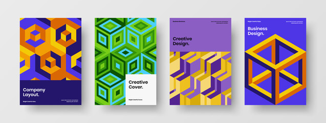 Fototapeta premium Isolated mosaic hexagons front page layout composition. Abstract corporate cover A4 design vector illustration set.