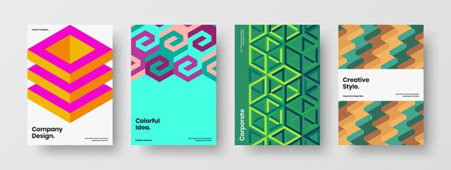 Amazing company brochure design vector template bundle. Clean geometric shapes placard illustration composition.