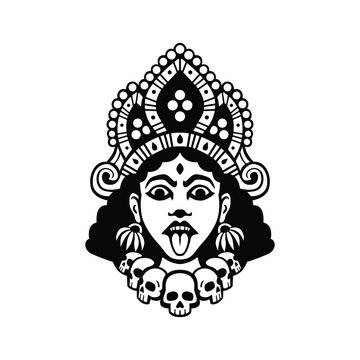 Kali Goddess portrait illustration, emblem 