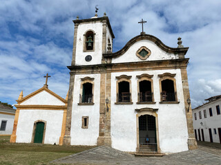 Fototapeta na wymiar The historic church of Santa Rita de Cassia, built in 1722, where the Paraty Museum of Sacred Art also works.