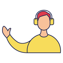 Isolated male character with headphones flat design icon Vector