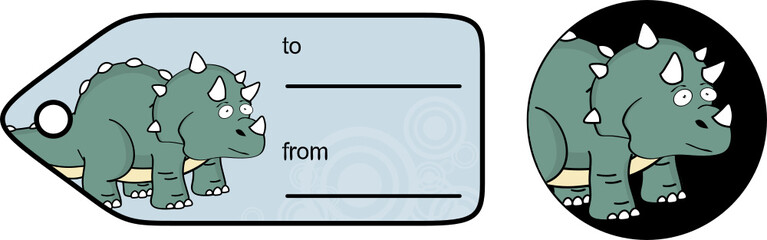 cute triceratops cartoon kawaii expression gift card sticker illustration in vector format