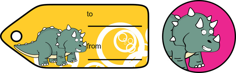 cute triceratops cartoon kawaii expression gift card sticker illustration in vector format
