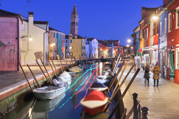 Fototapeta na wymiar Burano, Venice, Italy Buildings Along Canals