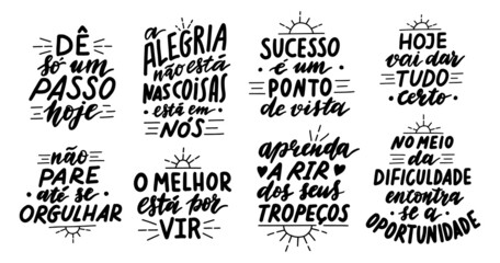 Motivational portuguese hand written quotes set. - obrazy, fototapety, plakaty