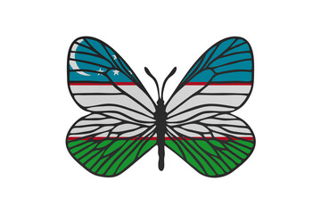 Butterfly wings in color of national flag. Clip art on white background. Uzbekistan