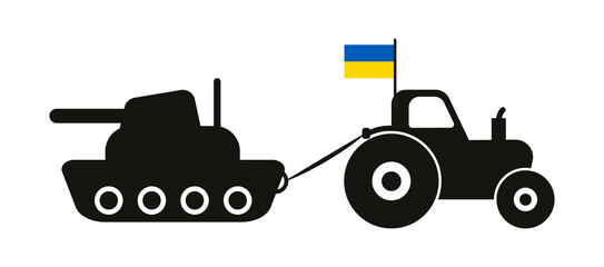 Ukraine tractor vs russian tank. Ukraine War. Vector Illustration