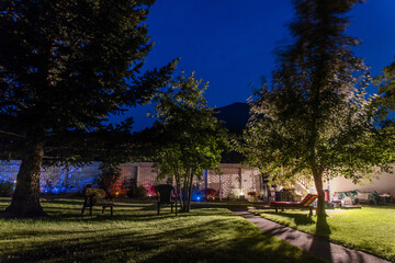 Twilight home garden in the Rocky Mountains