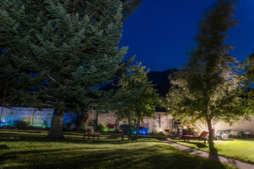 Twilight home garden in the Rocky Mountains