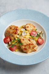 Plate with tasty cajun chicken pasta