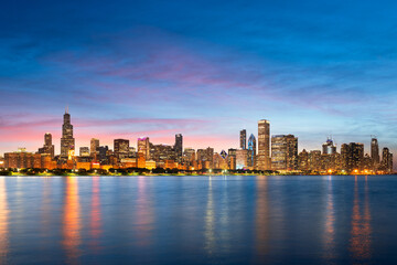 Fototapeta na wymiar Chicago, Illinois, USA Downtown Skyline from Lake Michigan
